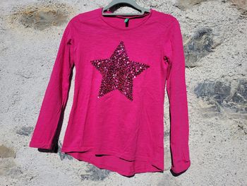 Superbe tunique United Colors of Benetton, Etoile sequins, fuchsia, 10/11 ans