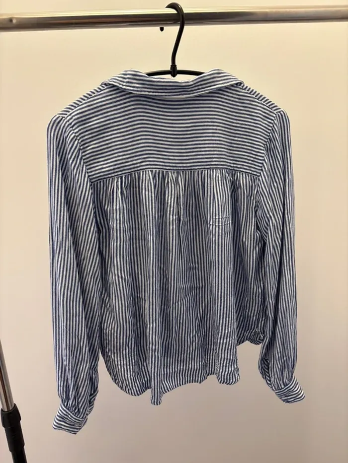 Blouse manche longue blanche et bleu à rayures - photo numéro 2