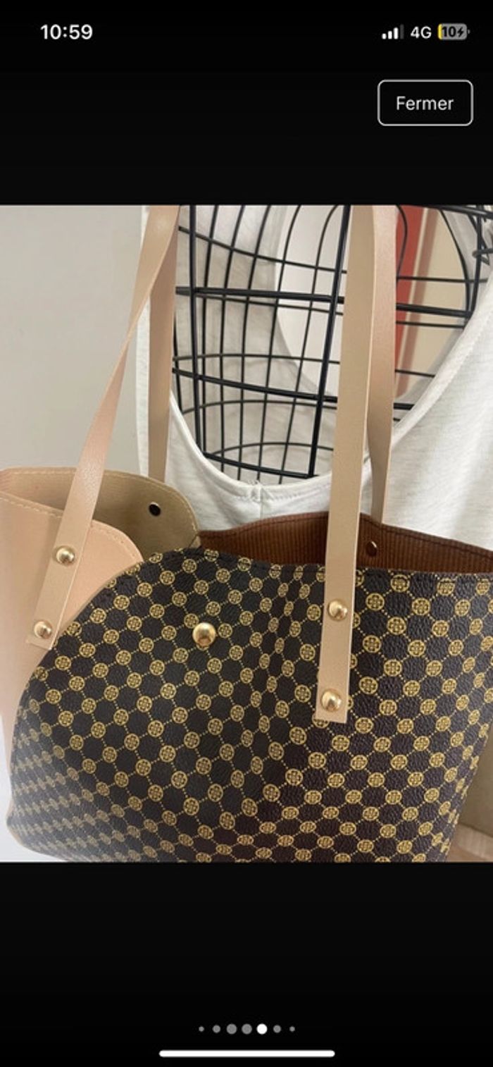 Sac fourre-tout à motif géométrique marron beige pour femme - photo numéro 5