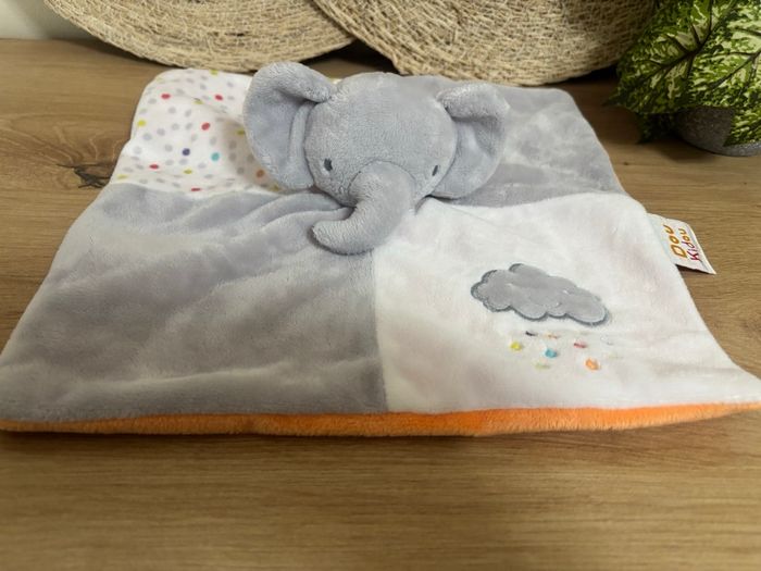 Neuf doudou plat éléphant gris orange pois nuage doukidou - photo numéro 2