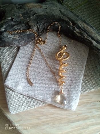 Collier pendentif serpent doré et pendentif goutte champagne