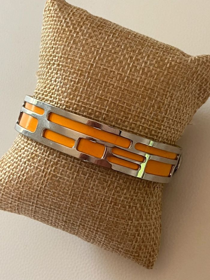 Bracelet manchette acier cuir jaune neuf - photo numéro 7