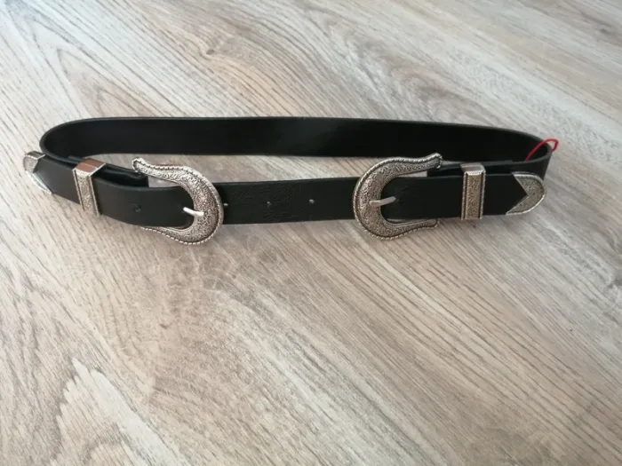 Ceinture noire double boucle style cowboy argenté / shein / (85cm) - photo numéro 4