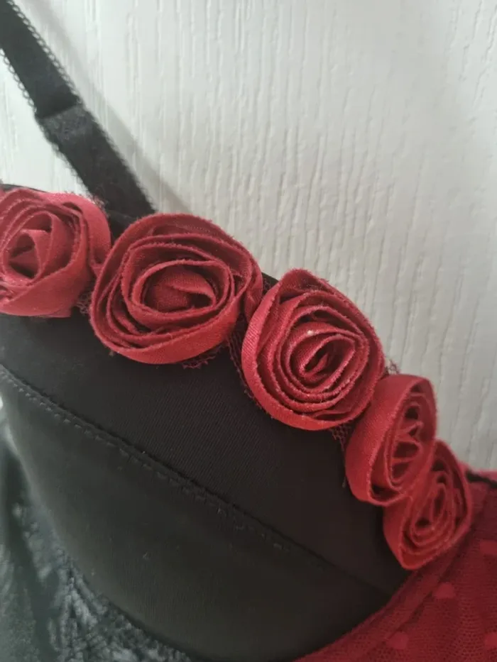 Corset Bustier Noir Et Bordeaux A Fleurs - photo numéro 6