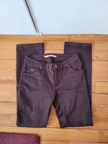 Jeans pantalon marron Zara Woman paillettes strass premium denim taille S 36