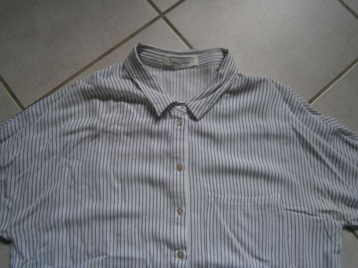 Chemisier ML blanc rayé violet PROMOD Taille 40 - photo numéro 2