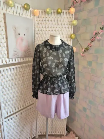 💕jolie blouse bizzbee noir motifs cachemire femme TS / 36 💕