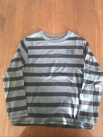 Teeshirt manches longues gris/vert Okaïdi 8 ans