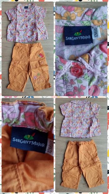 Ensemble tenue bébé 12 mois 1 an un haut manches courtes liberty un pantalon orange