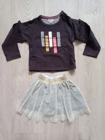 Ensemble tee shirt jupe marron Pommette 24 mois