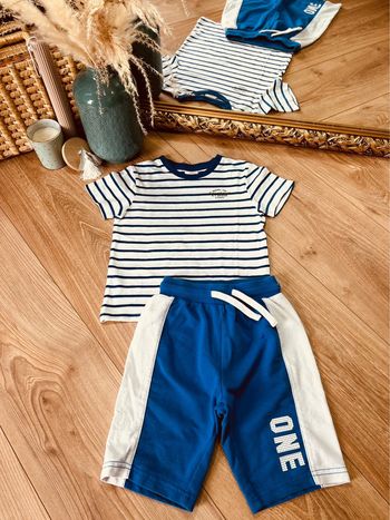 Taille 3 ans ensemble été 2 pièces garçon TAO blanc bleu * rayures * 💙
