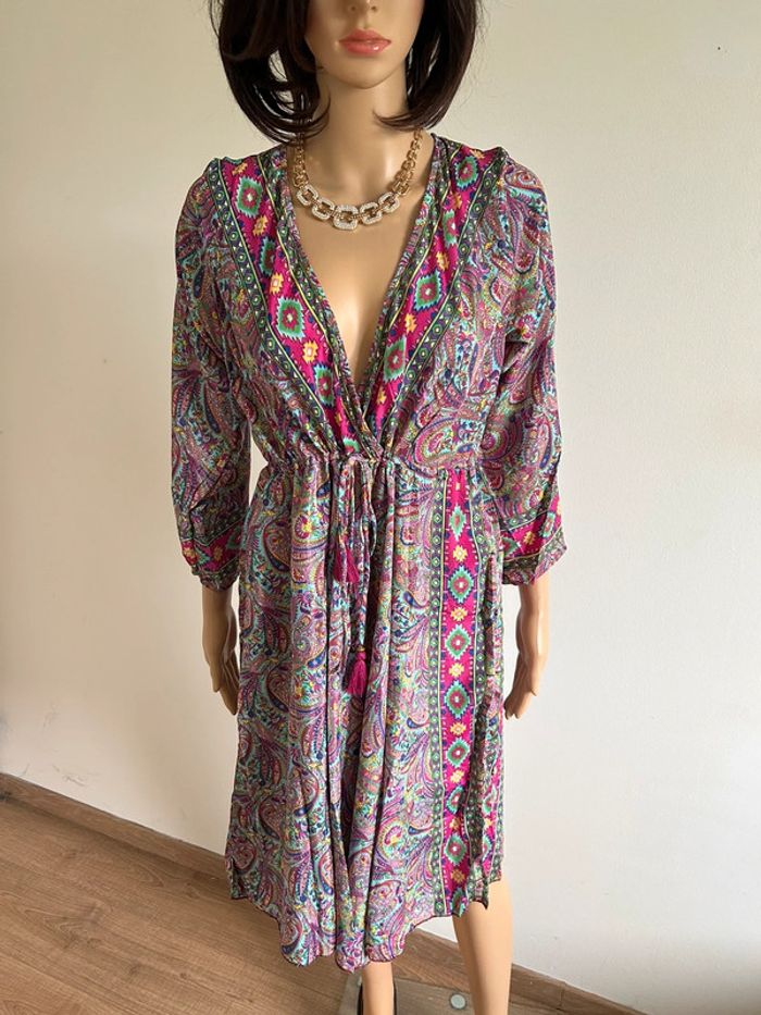 Robe imprimée neuve en soie Trebol taille unique