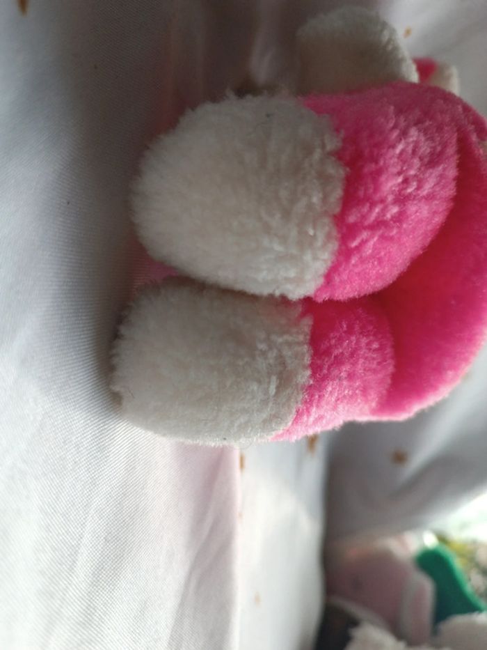 Petite petit small peluche plush Teddy éléphant rose fluo pink bouclette boulgom easy vintage blanc - photo numéro 13