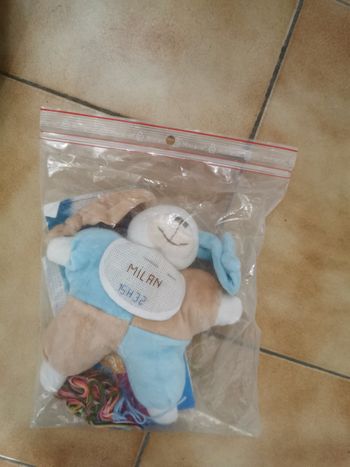 Doudou à coudre marron et bleu