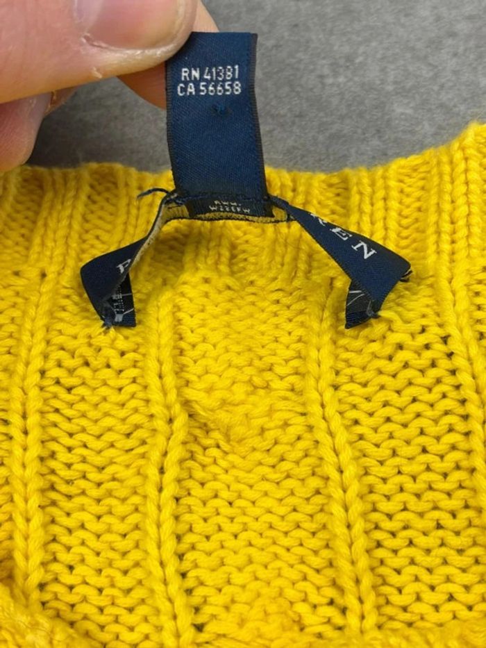 Pull d’hiver torsadé en maille Ralph Lauren jaune col rond taille L - photo numéro 8