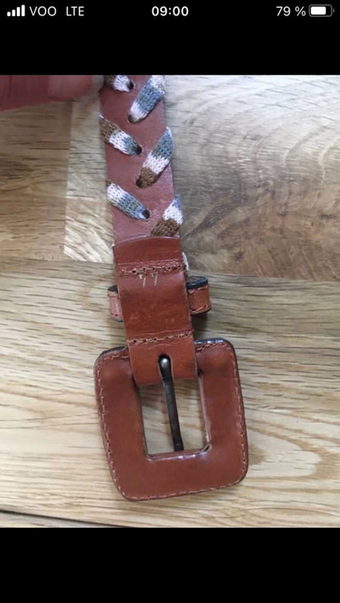 Jolie ceinture cuir et tissu 95cm nickel - photo numéro 2