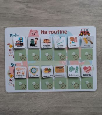 Tableau de routine enfant matin et soir tracteur, 30 vignettes
