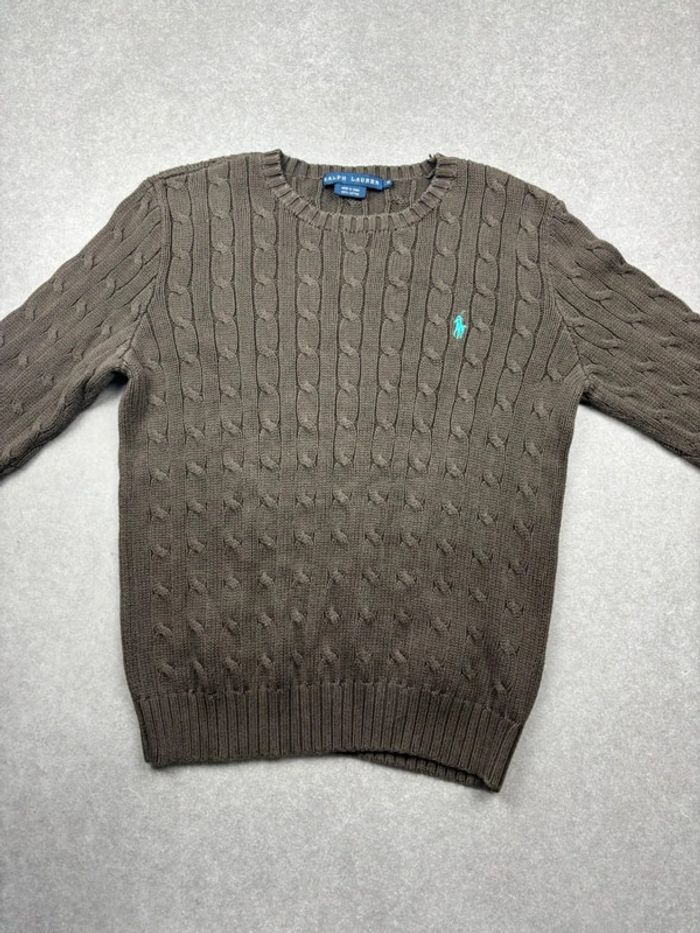 Pull d’hiver torsadé en maille Ralph Lauren marron col rond taille M - photo numéro 2