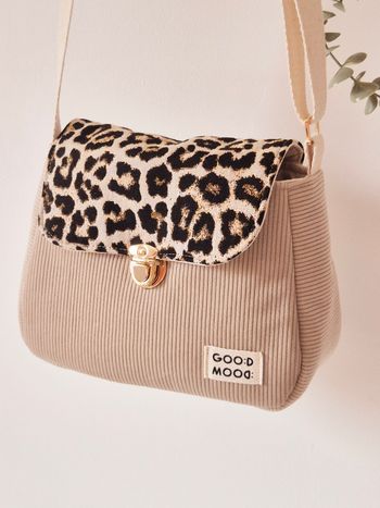 Sac bandouliere velours et leopard