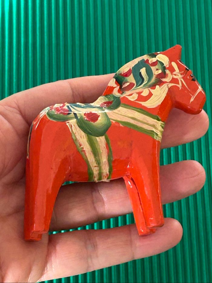 Cheval Dala vintage suédois - années 50/60, rouge/orangé, fait main, pièce rare - photo numéro 8