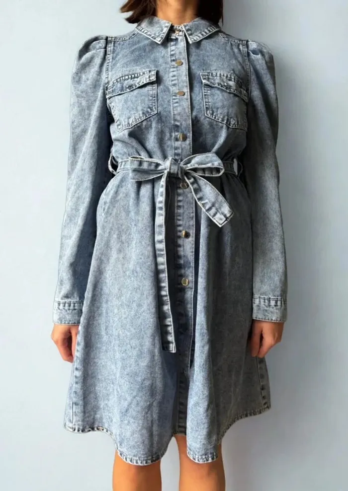 Robe chemise en Jean manches longues Denim Dress 2000s Vintage Size S - photo numéro 2