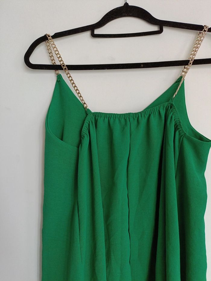 Top vert fluide volant bretelles chaînes dorées Légères non transparente avec chaînes en acier - photo numéro 4