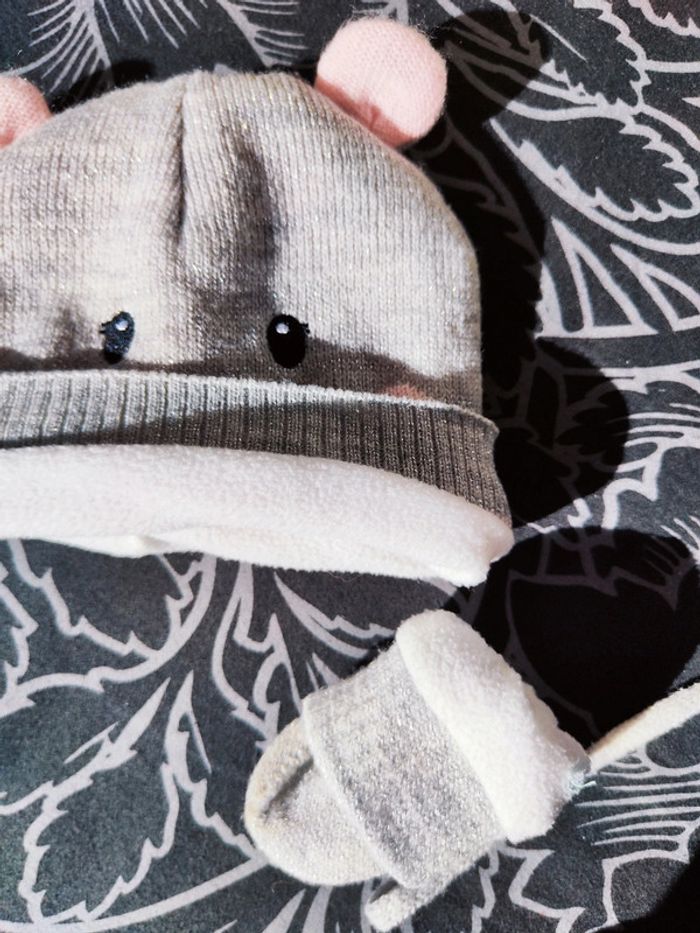 Bonnet molletonné fille pailleté et moufles - photo numéro 3
