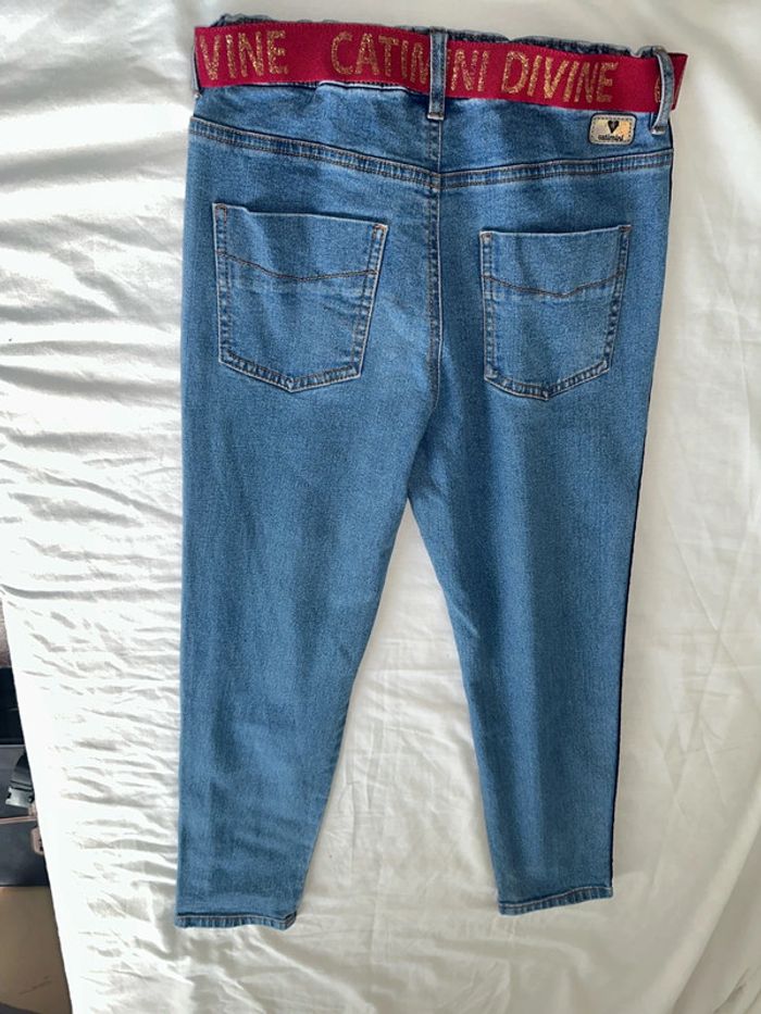 Jean avec ceinture catimini, bleu et rouge fille 10 - photo numéro 2