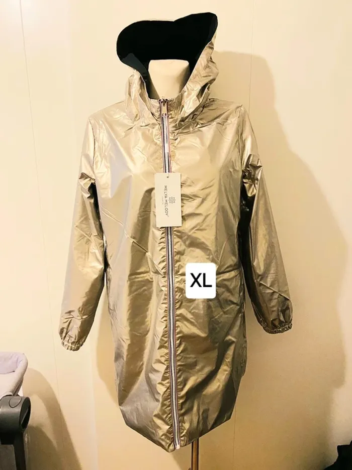 Manteau imperméable femme réversible long noir doré taille XL