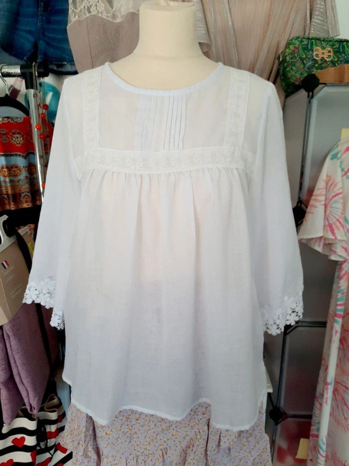 Blouse 36 blanche macramé  Vonda #lora11femme36 - photo numéro 4