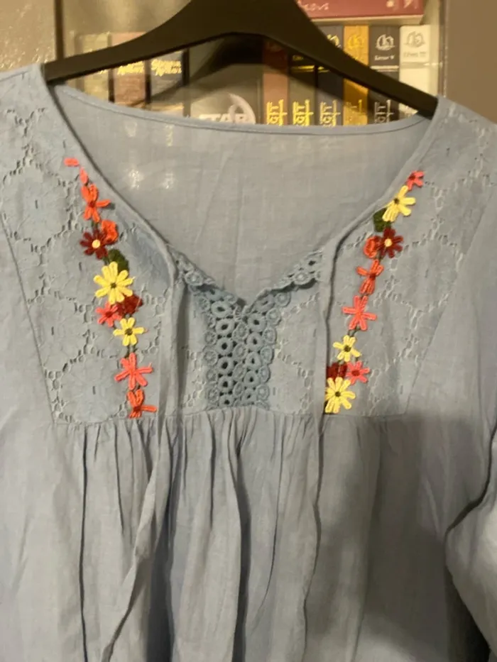 superbe chemise tunique bohème bleu 52 neuve - photo numéro 4