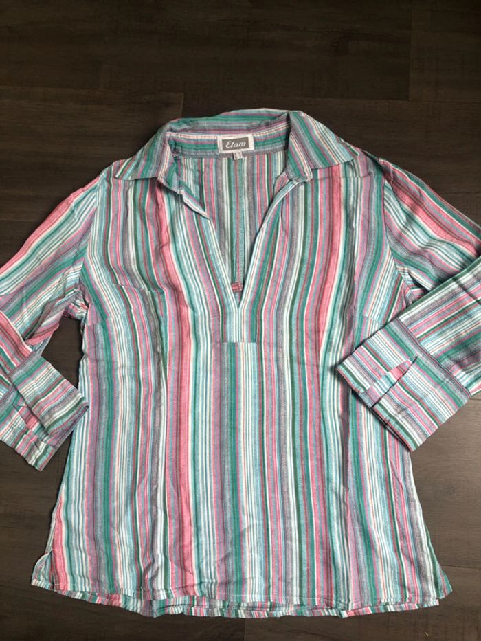 Tunique rayée Etam taille 38 y2k verte blanche rose