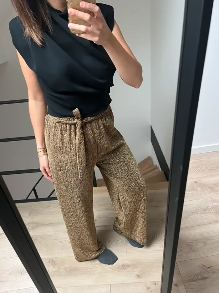 Pantalon pailleté élastique doré taille unique - photo numéro 2