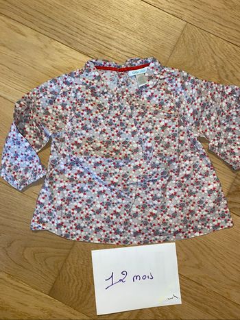 Blouse grise motif chat & fleurs – Obaïbi – 12 mois