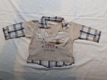 Sweet beige empiècement chemise à carreaux bleu s et col en V