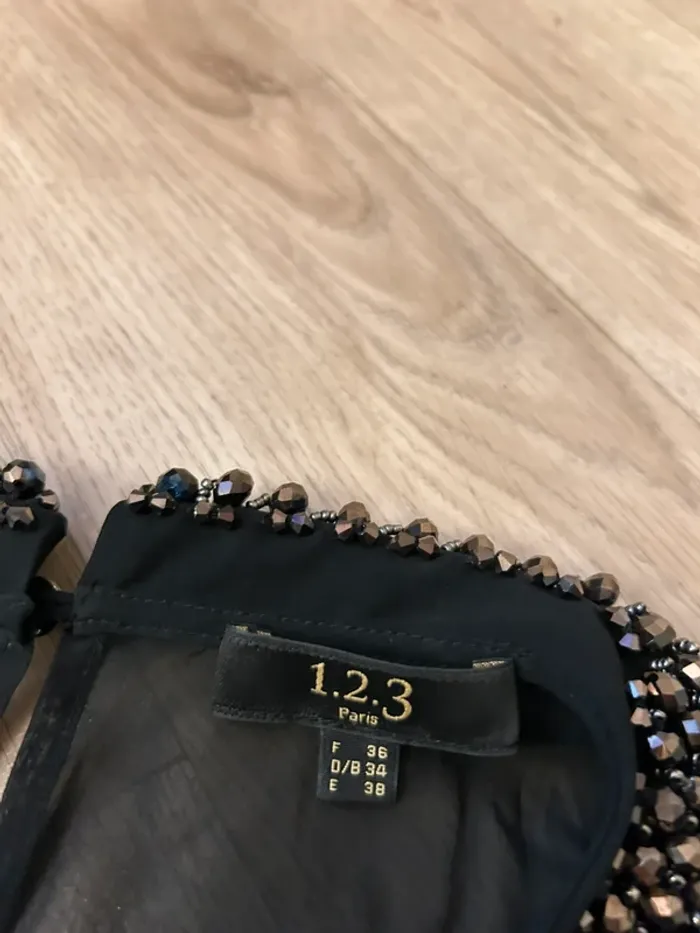 123 robe noir à col Claudine à sequin brillant pailletée femme, taille 36 - photo numéro 4