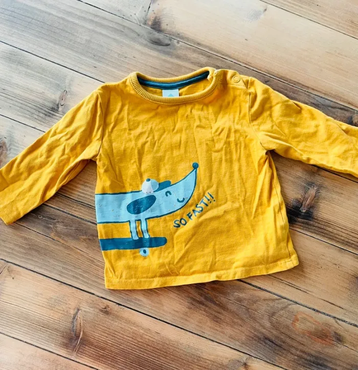 Ensemble pantalon bleu et haut manches longues jaune 6 mois - photo numéro 3