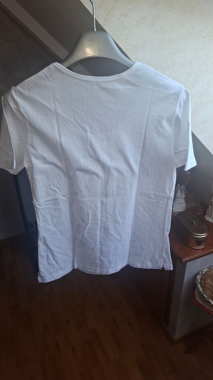 T-shirt blanc fantaisie avec coton peigne - photo numéro 2
