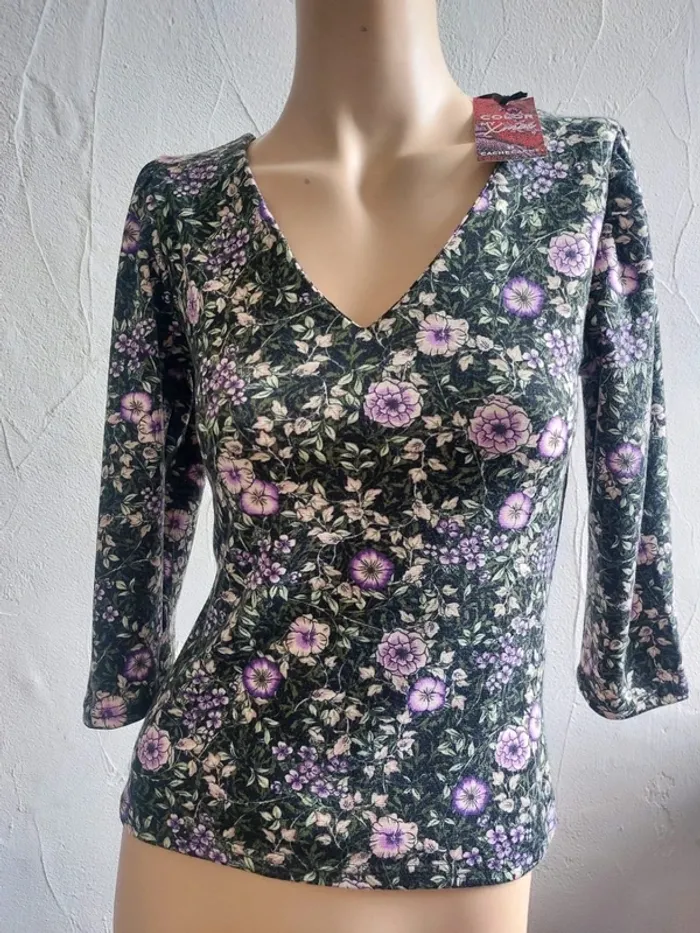 Haut fleuri manches 3/4 Taille XS