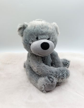 Peluche doudou ours gris Vandersickel 25 cm yeux nez noir