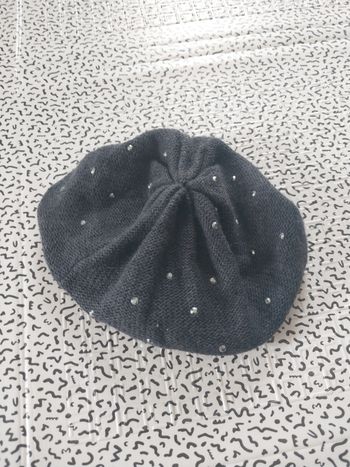 Béret en maille gris anthracite à strass – bébé 12-18 mois