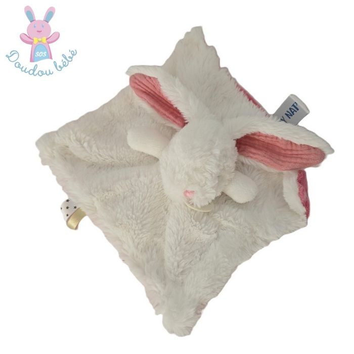 Doudou plat Lapin blanc rose Litchi BABY NAT
