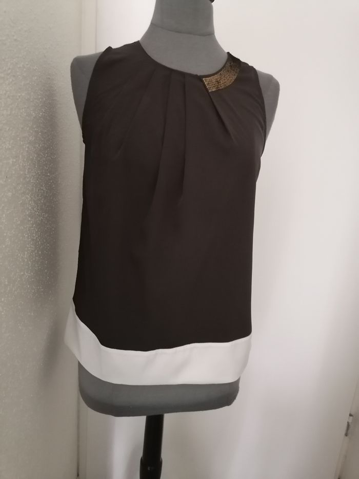 Haut femme chocolat crème et sequins dorés