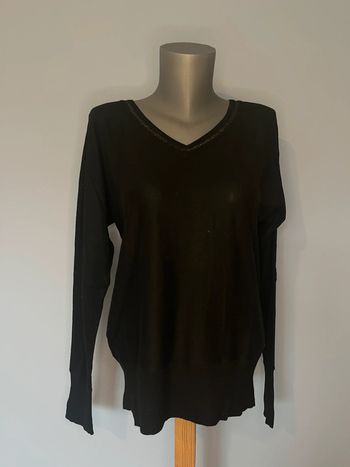 Pull léger noir, bande gris brillante - Promod