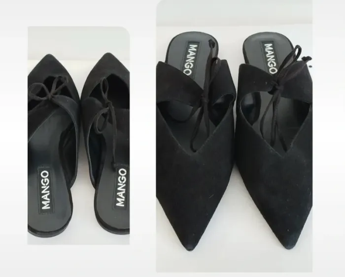 Sublime mules pointues noires en daim Mango taille 40