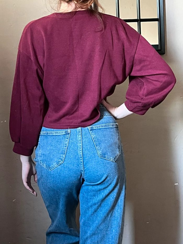 Crop pull bordeaux avec manches bouffantes - photo numéro 5