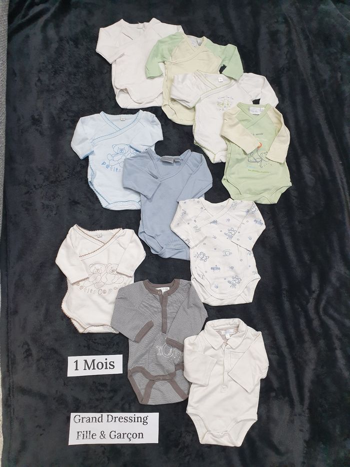 Lot bodies manches longues  garçon 1 mois Kiabi et kitchoun
