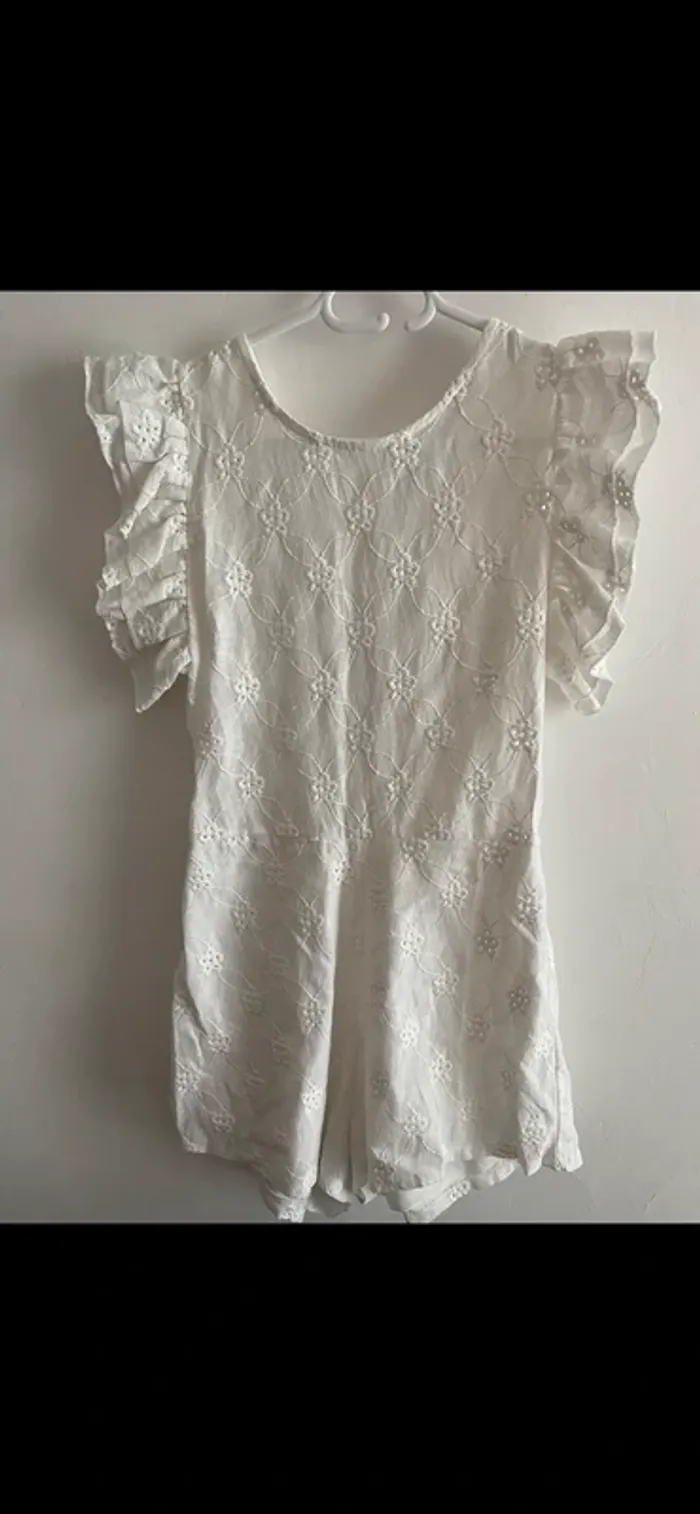 Combi short blanc dos nu broderie