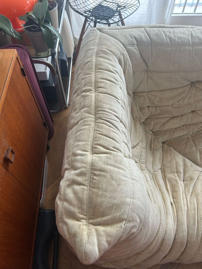Canapé d’angle TOGO Ligne Roset Michel Ducaroy vintage velours beige 1970 - photo numéro 6