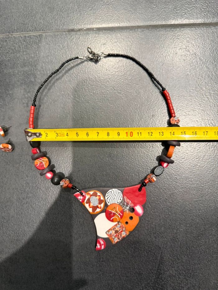 Ensemble de bijoux, collier et boucles d’oreilles, fabrication artisanale coloré - photo numéro 4